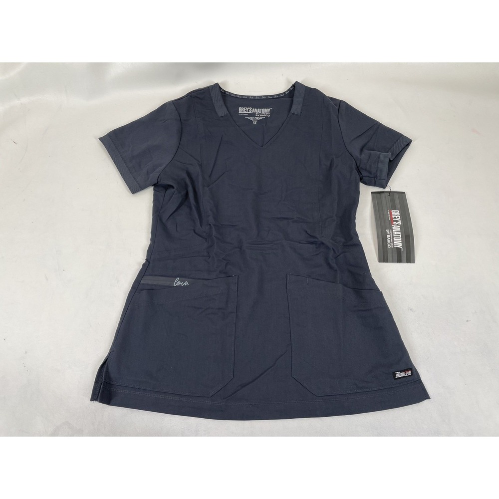Greys Anatomy‎ Barco Scrubs 4PKT V Neck Love Top Womens Size XS Steel NWT